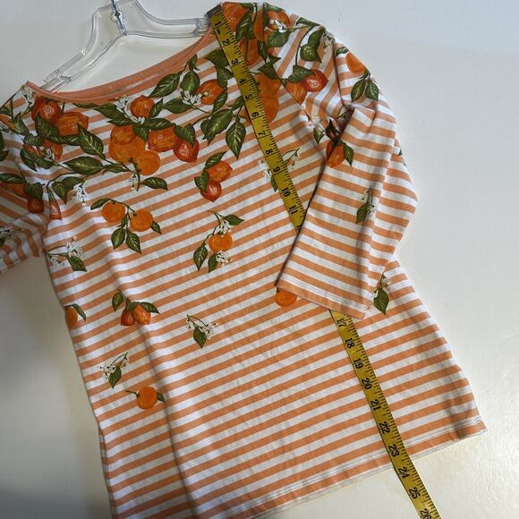 The Talbots Tee Womens Small Citrus Striped Orange Print 3/4 Sleeve Knit Top - Picture 8 of 8